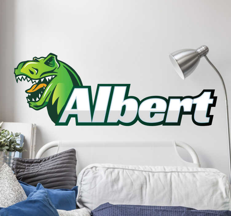 TenStickers. Autocolante personalizado de dinossauro. Decore as paredes do quarto do seu filho com este autocolantes personalizados de parede em que pode apelidar o dinossauro.
