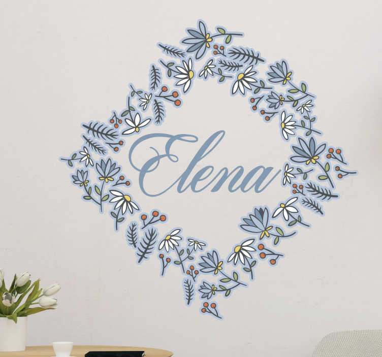 TenStickers. Autocolante personalizado floral. Decore as paredes da sua casa de uma forma bem fácil com estes autocolantes personalizados em estilo floral em que pode colocar o nome lá.
