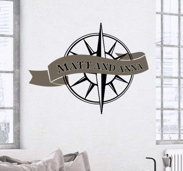 TenStickers. Vinil decorativo casamento bússola. Vinil decorativo personalizável, ideal para dar um toque vintage, único e aventureiro a um dia tão especial como é o casamento.