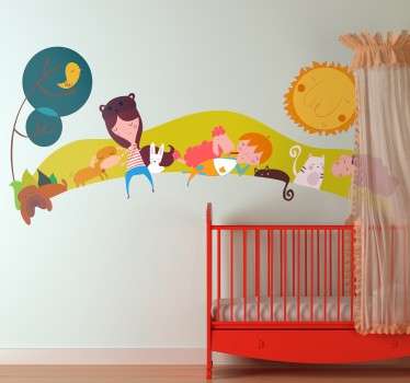Adesivo infantil paisagem mascotes