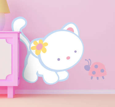 Autocolante decorativo infantil gato e joaninha