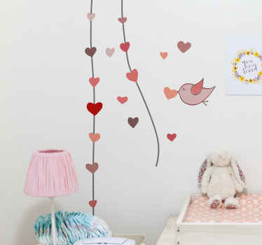 Autocolante infantil pássaro e corações