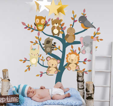 Autocolantes de flores e plantas arvore com animais