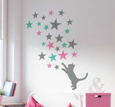 Vinil decorativo gato caçar estrelas