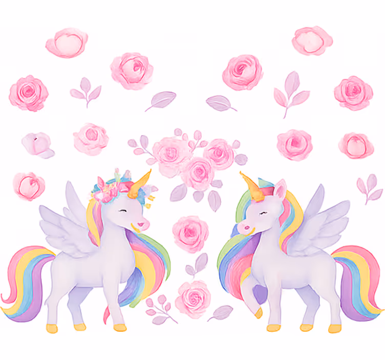 Estore de rolo infantil unicórnio rosa e flores - TenStickers