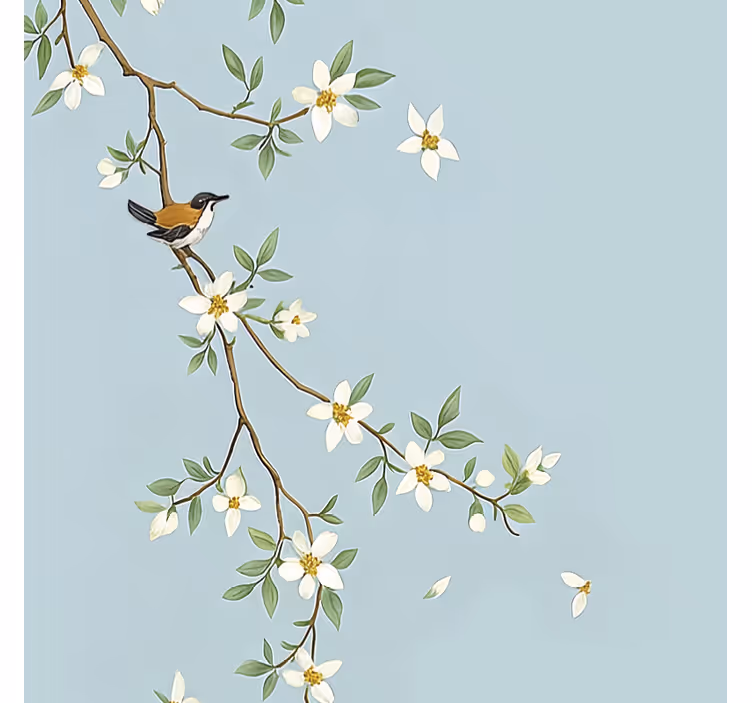 Estore de rolo para quarto de casal pássaros de galhos floridos - TenStickers