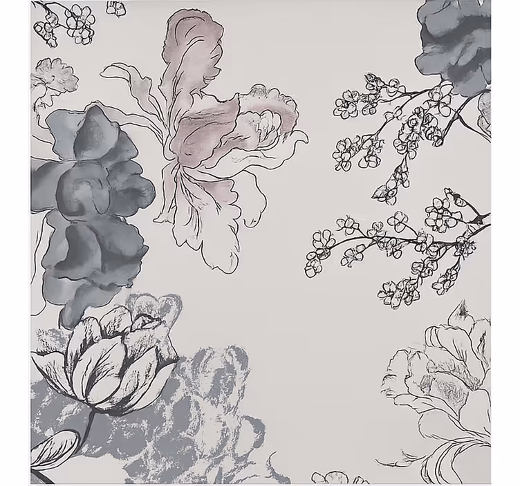 Estore de rolo para sala flores em aquarela em tons de cinza - TenStickers