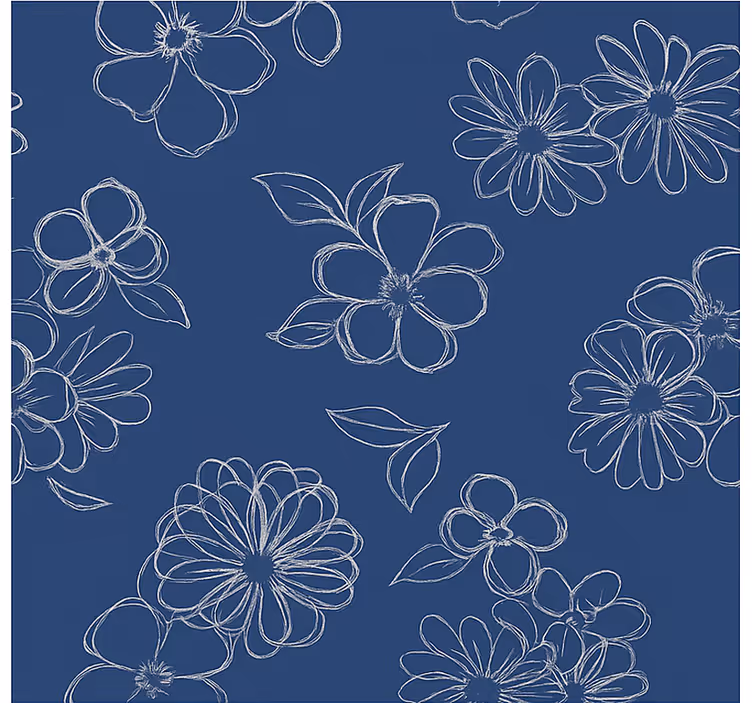 Estore de rolo para quarto de casal florais de contorno azul - TenStickers