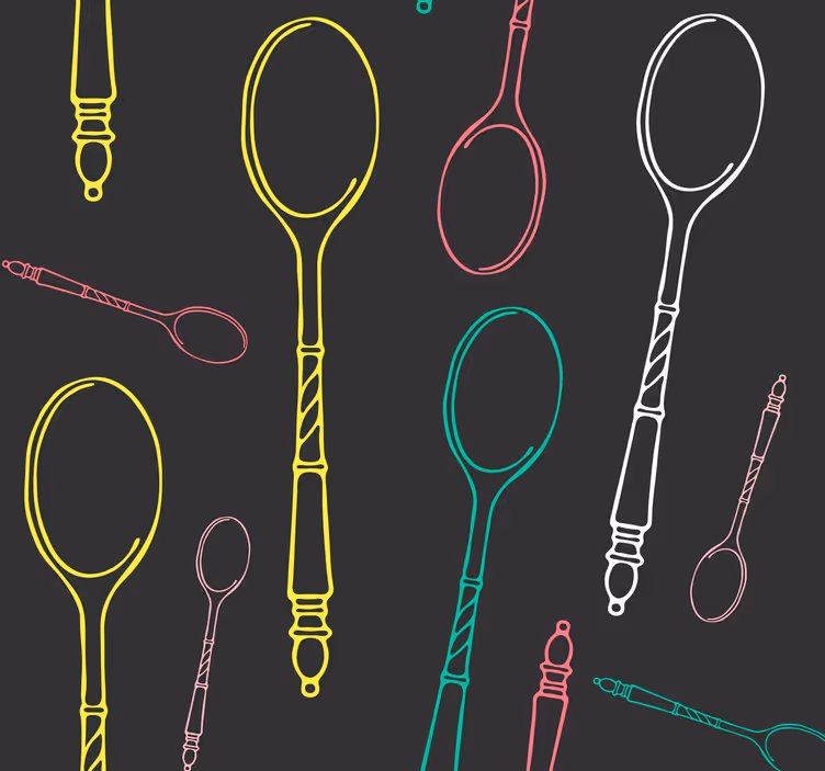 Estore de rolo para cozinha esboço de utensílios neon - TenStickers