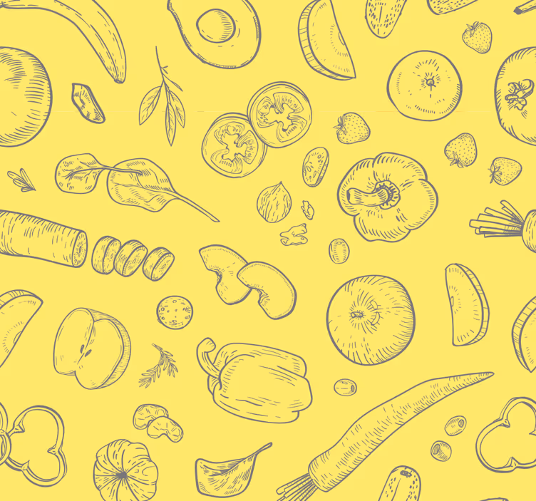 Estore de rolo para cozinha conjunto de frutas e legumes colorido - TenStickers