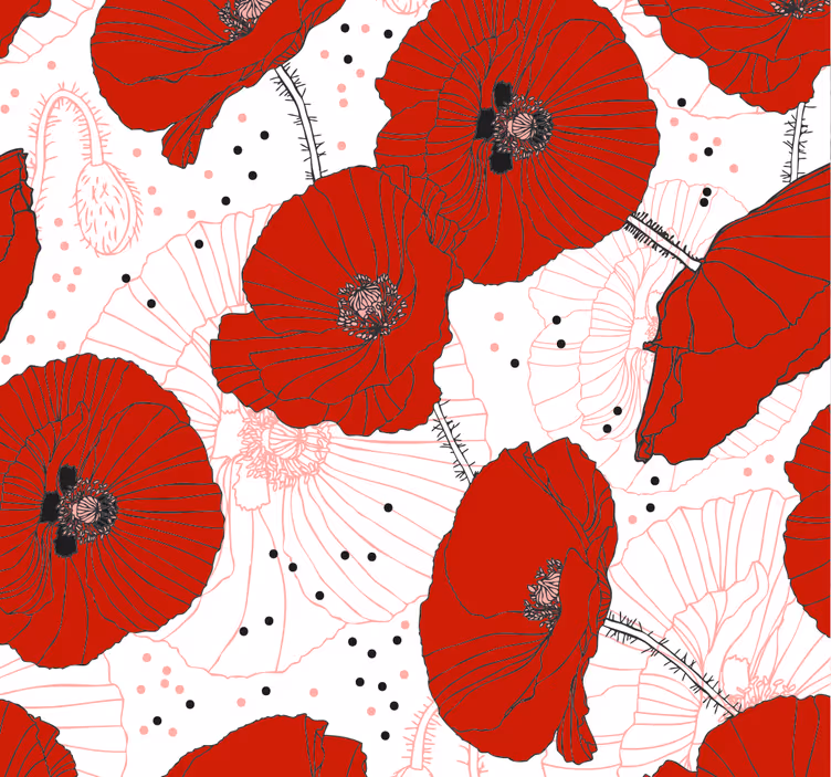 Estore de rolo sala de jantar com flores vermelhas e desenhos - TenStickers