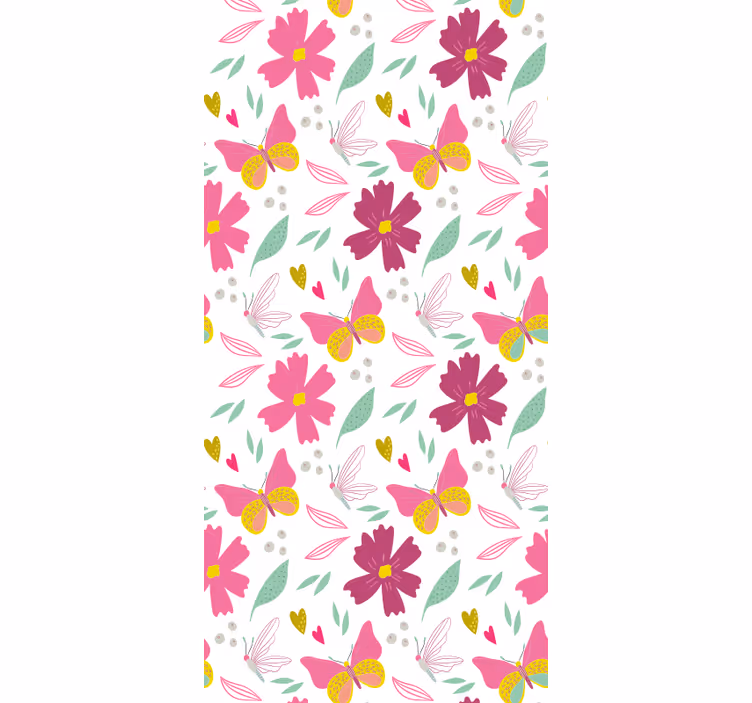 Estore de rolo infantil padrão de borboleta rosa e amarelo - TenStickers