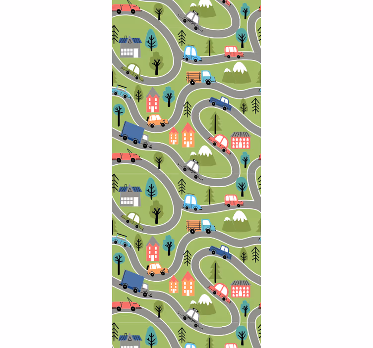 Estore de rolo infantil rua colorida com carros de corrida - TenStickers