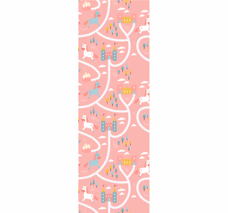Estore de rolo infantil unicórnios e castelos rosa - TenStickers