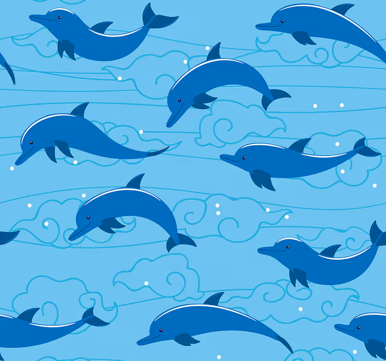 Estore de rolo infantil céu com nuvens e golfinhos - TenStickers