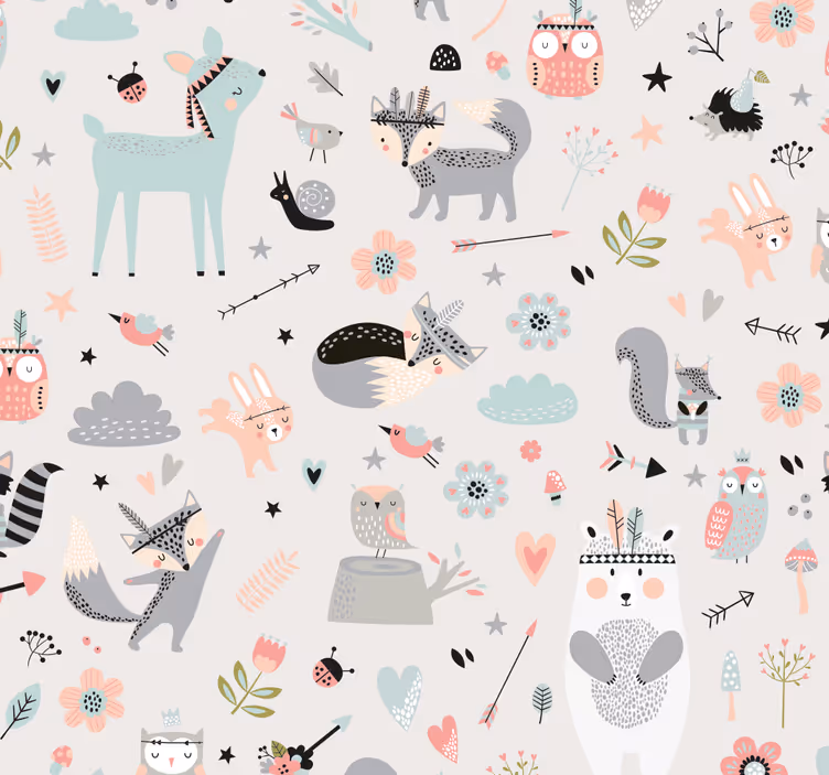 Estore de rolo infantil estilo nórdico floresta rosa - TenStickers