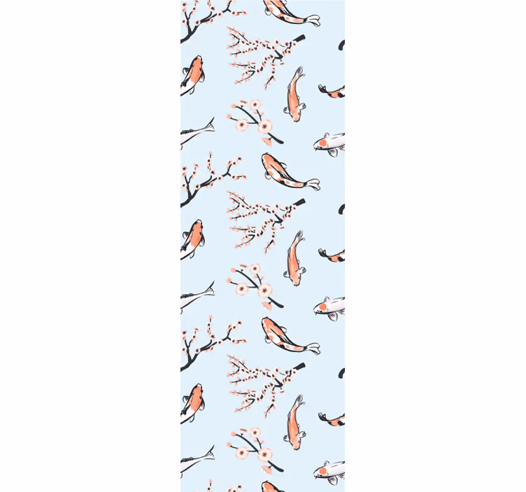 Estore de rolo modernos peixes koi e ramos de cerejeira - TenStickers