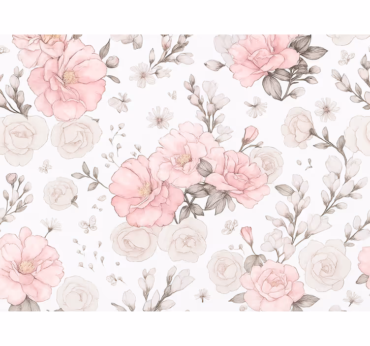 Estore de rolo rosa design floral rosa e cinza - TenStickers
