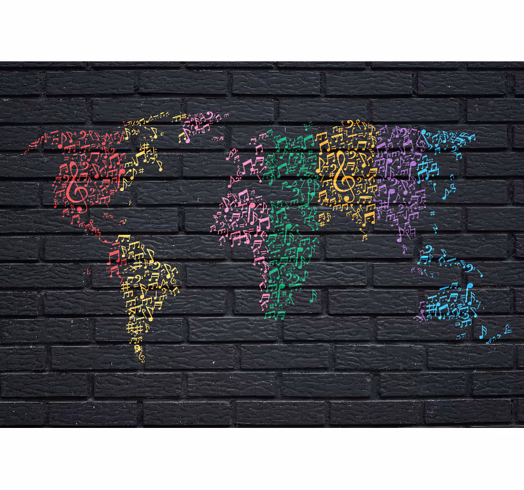 Estore de rolo preto sons musicais arco-íris com mapa-mundo - TenStickers