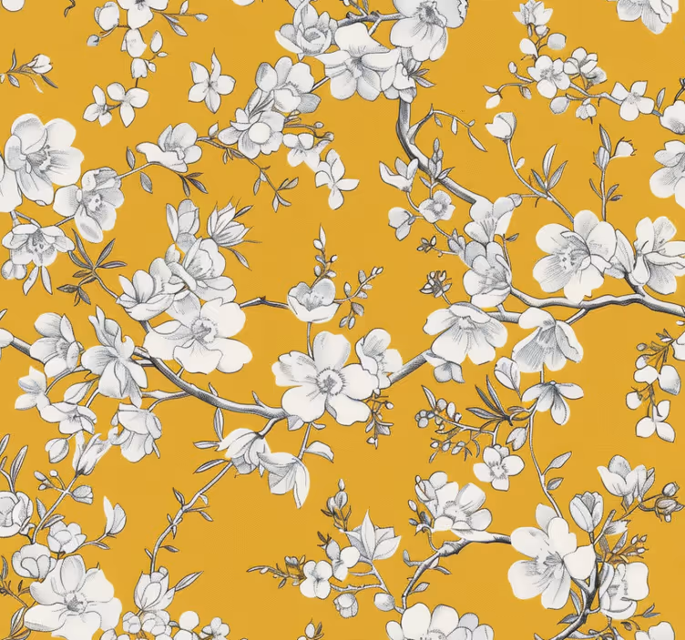 Estore de rolo amarelo com padrão floral vintage - TenStickers