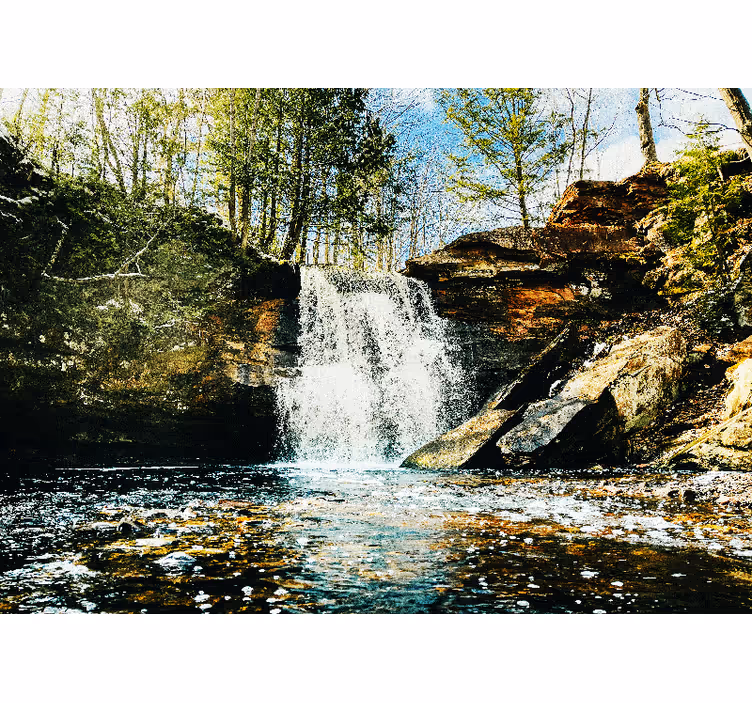 Estore de rolo para sala floresta com cachoeira - TenStickers
