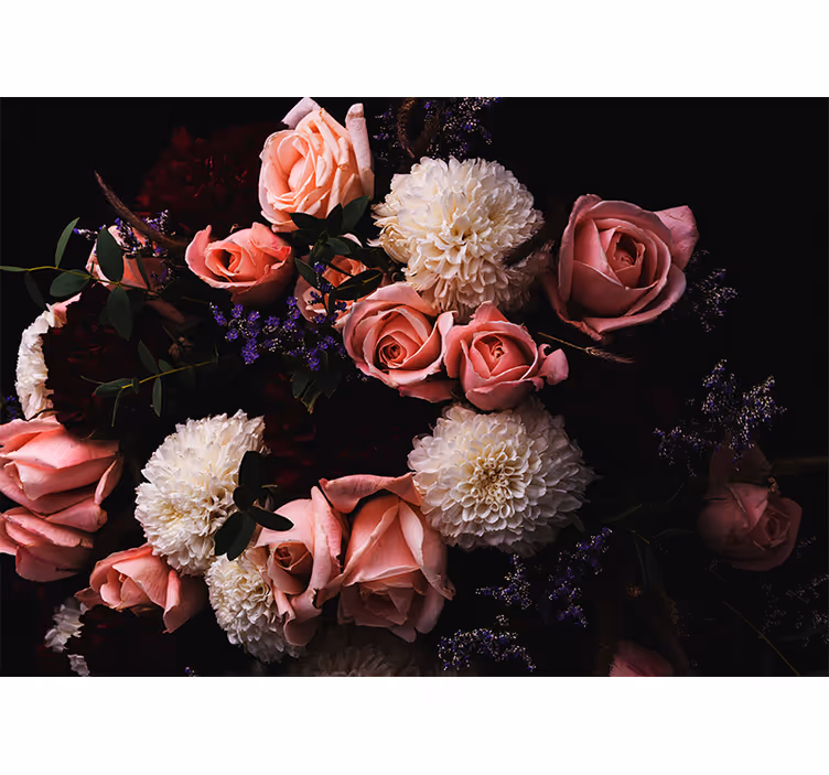 Estore de rolo para sala buquê luxuoso de rosas pink - TenStickers