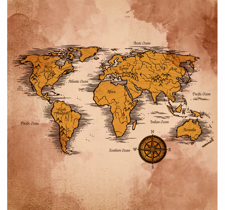 Estore de rolo para sala mapa-múndi artístico com nomes - TenStickers
