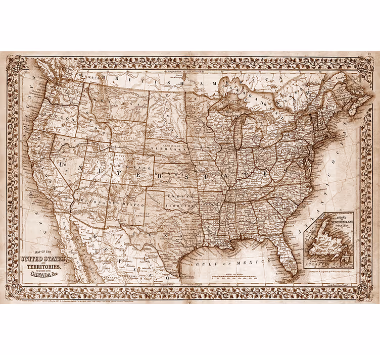 Estore de rolo para sala mapa vintage da américa do norte - TenStickers