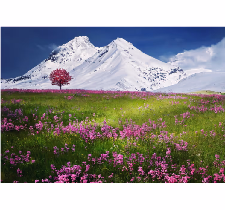 Estore de rolo para sala paisagem de flores nas montanhas - TenStickers