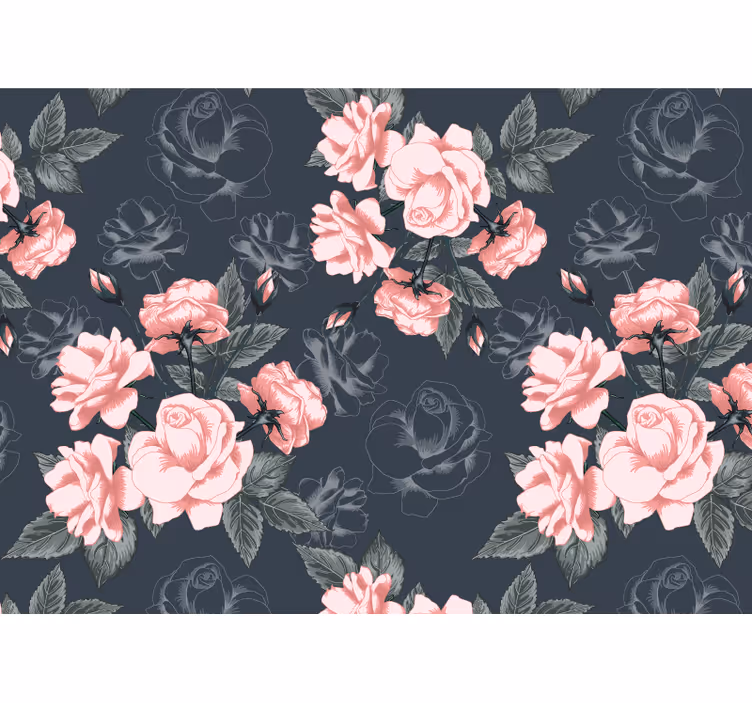 Estore de rolo para sala rosas brancas e pink vintage - TenStickers