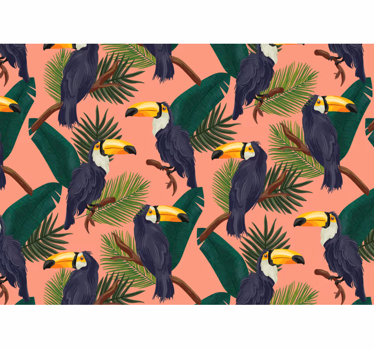 Estore de rolo para sala paisagem rosa exótica com tucanos - TenStickers
