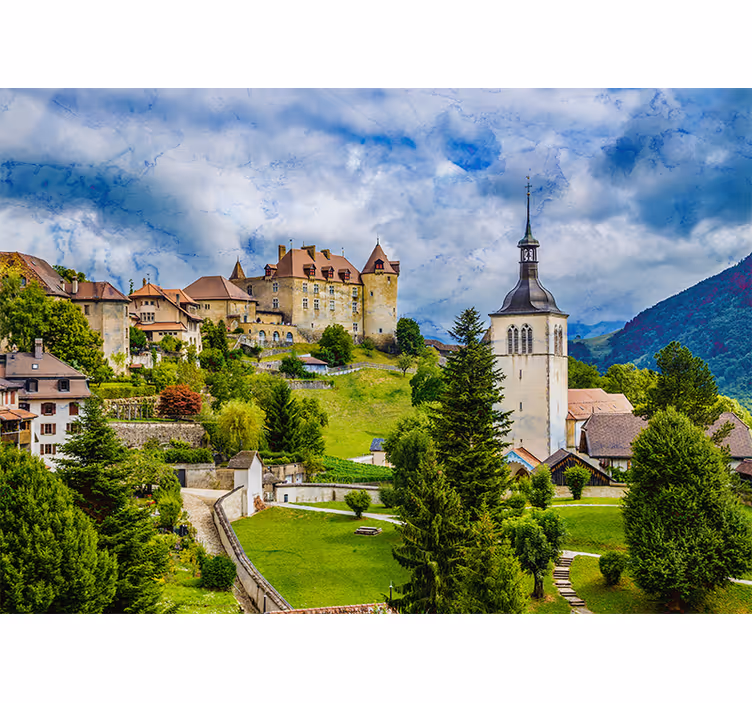 Estore de rolo para sala vila medieval em gruyères - TenStickers