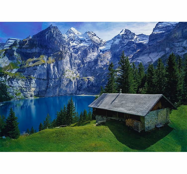 Estore de rolo para sala cabana à beira do lago e montanhas - TenStickers