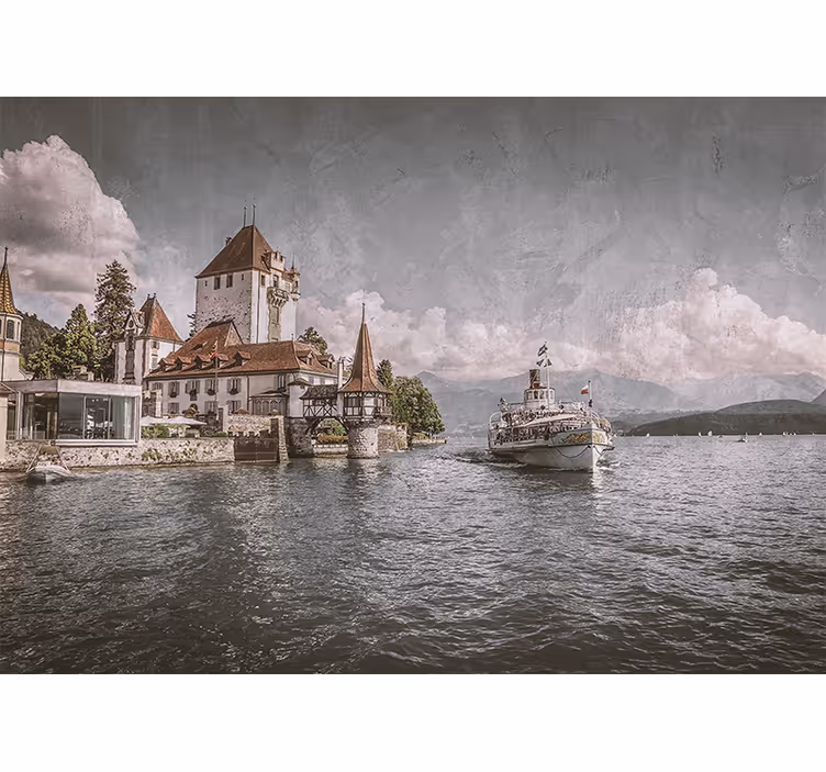 Estore de rolo para sala casa clássica à beira do lago - TenStickers