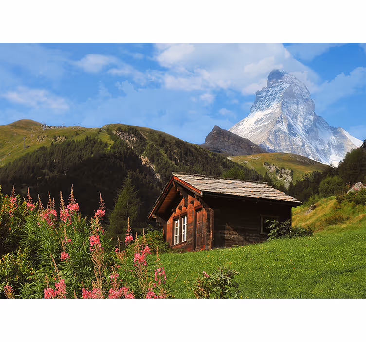 Estore de rolo para sala campo verde com montanha - TenStickers