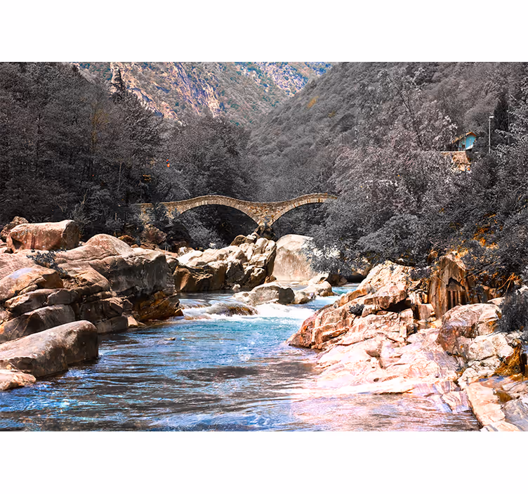 Estore de rolo para sala rio na floresta com ponte de pedra - TenStickers