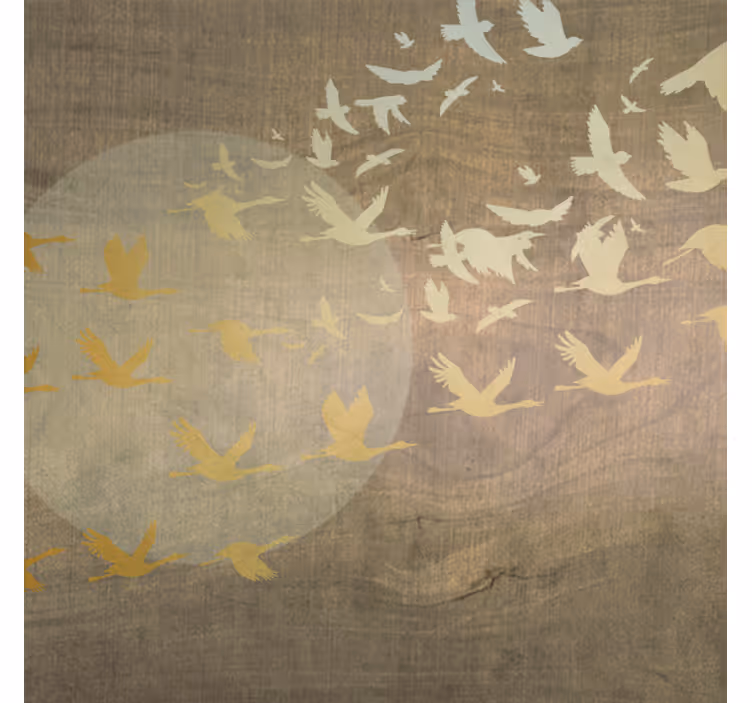 Estore de rolo para sala sol oriental dourado com pássaros - TenStickers