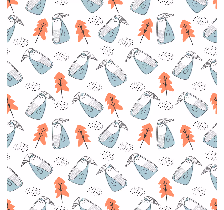 Estore de rolo para sala pinguins minimalistas com árvores - TenStickers