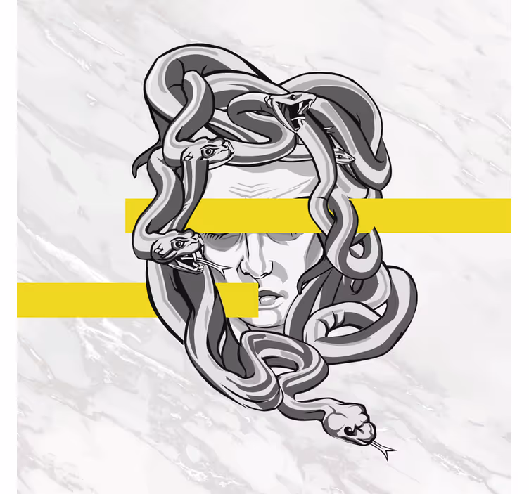 Estore de rolo para sala medusa branca com listras amarelas - TenStickers