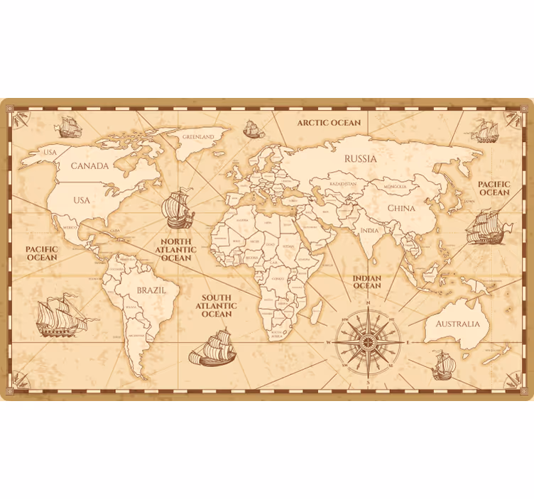 Estore de rolo bege com design de mapa-múndi vintage - TenStickers