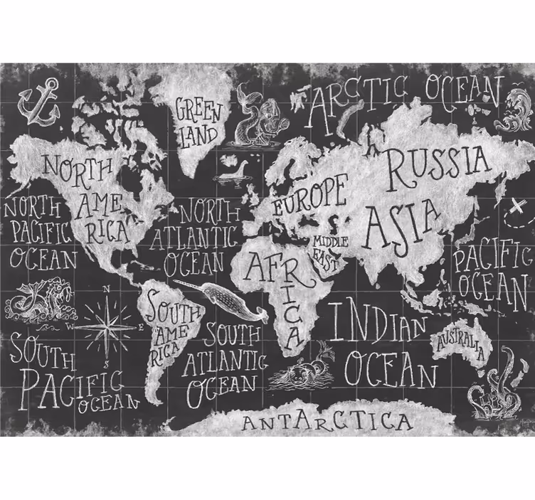 Estore de rolo cinzento mapa do mundo mítico - TenStickers