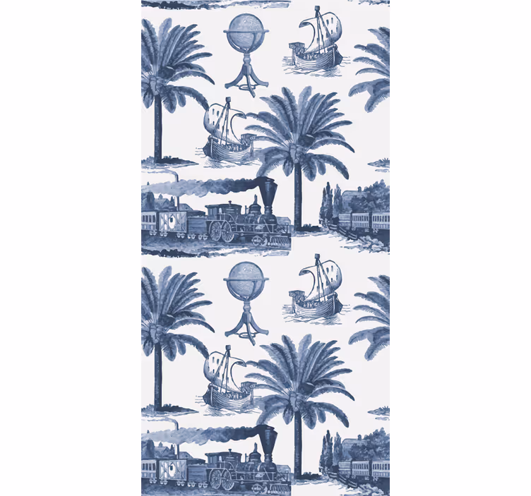 Estore de rolo vintage coqueiros e trens azuis - TenStickers