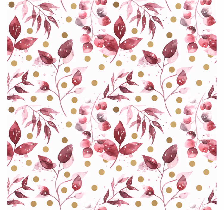 Estore de rolo para sala folhas burgundy com pontos dourados - TenStickers