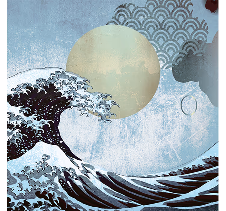 Estore de rolo para sala arte oriental da onda - TenStickers