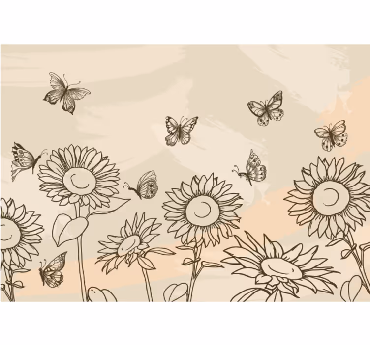 Estore de rolo bege com girassóis e borboletas - TenStickers