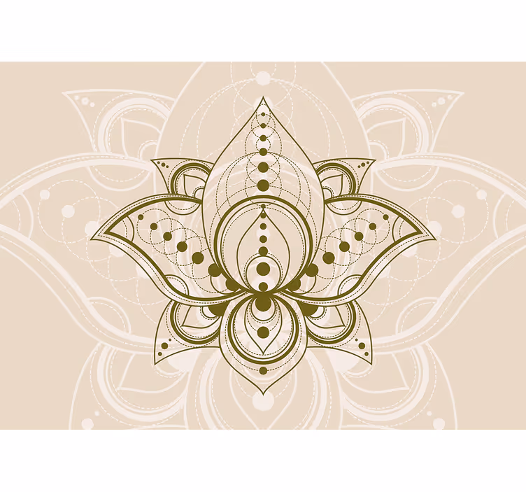 Estore de rolo bege com padrão de flores de lótus douradas - TenStickers