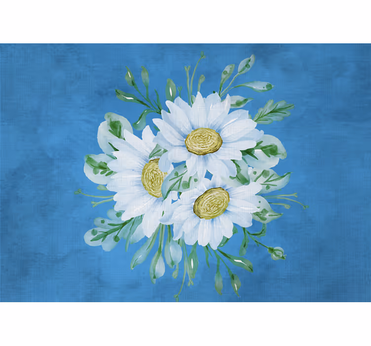 Estore de rolo quarto flores brancas em fundo azul - TenStickers