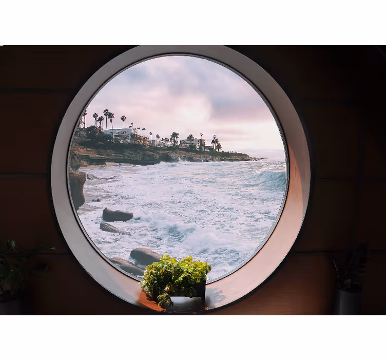 Estore de rolo quarto paisagem marinha 3d com rochas - TenStickers