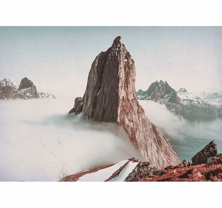 Estore de rolo quarto montanhas com névoa noruega - TenStickers