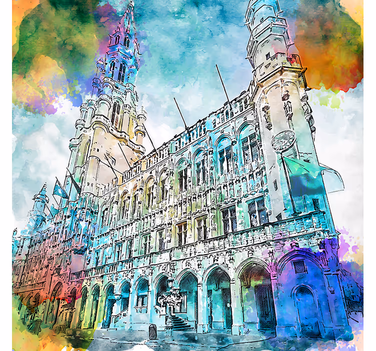 Estore de rolo para sala aquarela grande praça bruxelas - TenStickers
